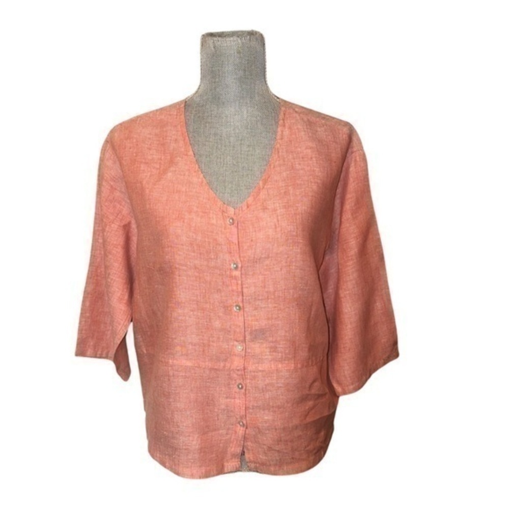 Sigrid Olsen 100% washable Linen Top in Burnt Coral - Picture 2 of 4